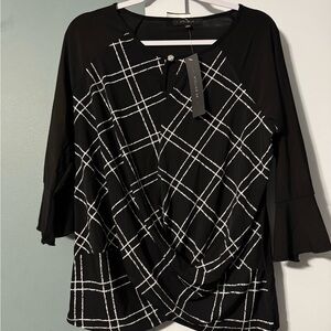 Atelier29  Black & White Grid Drape Front Women's Top